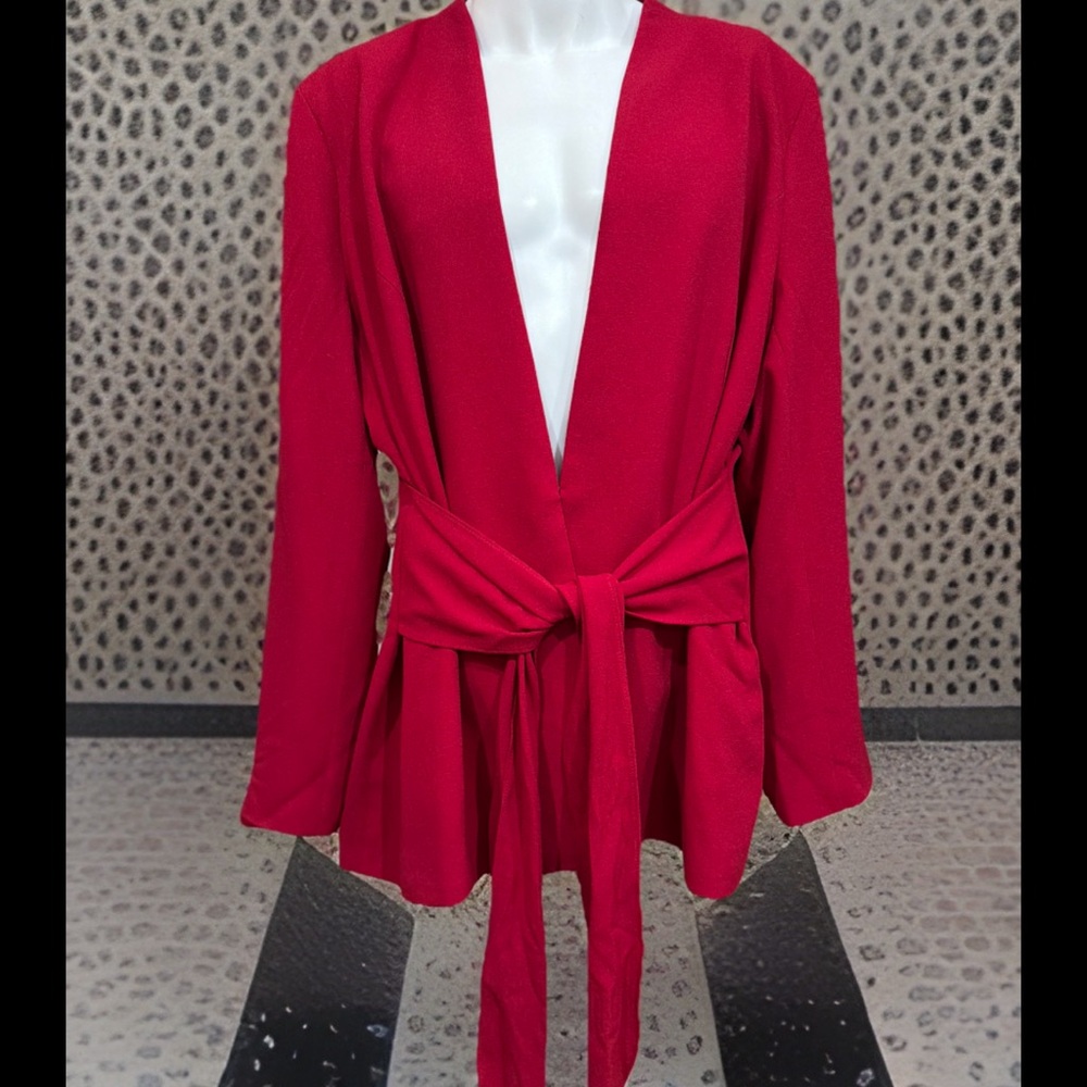 City Chic Belted Blazer Jacket Women's Size 22 Red Business Meeting Conference